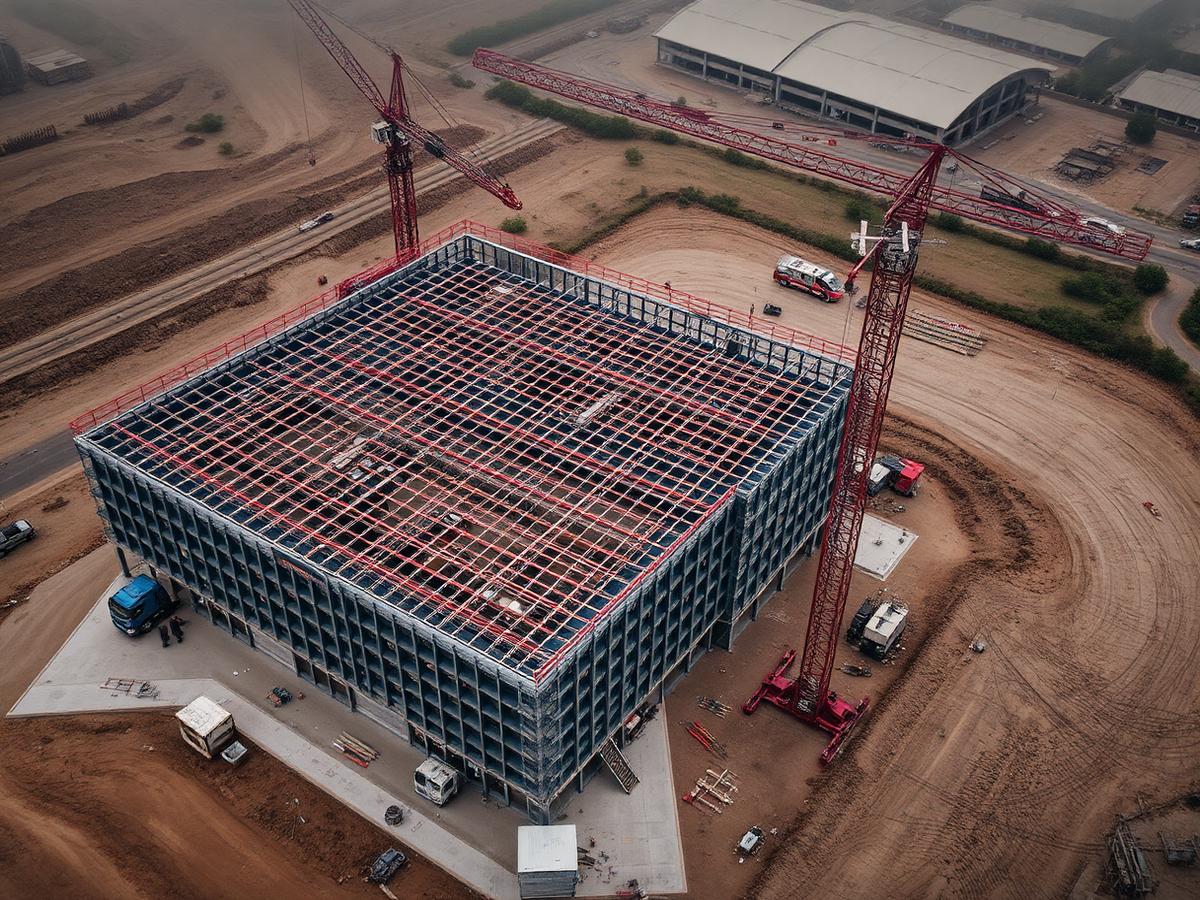 Aerial photograph of an active construction site